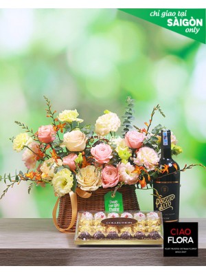 Combo Flowers, Chocolate & Wine